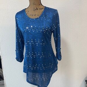New Directions Blue Sequin Blouse